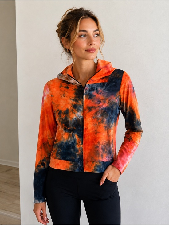 Jolie & Joy by FCT With Love Sweaters - Tie-Dye Zip Hoodie Sweater - Orange & Navy. Size medium